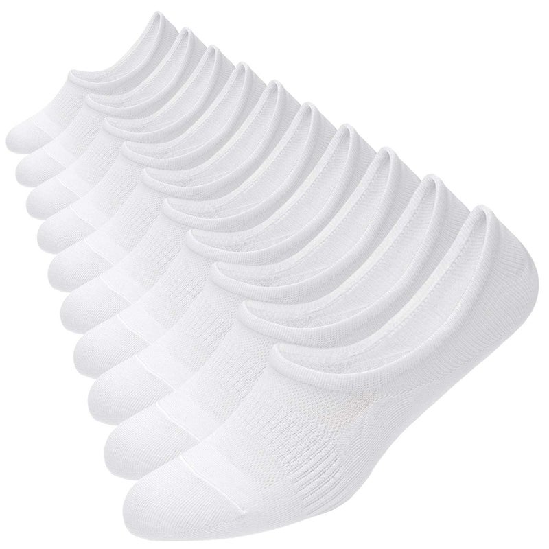 WANDER No Show Socks 10 Pack Cotton Non Slip Low Cut Invisible Loafer Socks Men&Women Boat Liner(10 Pairs White, Sock Size:9-11) - Image 1